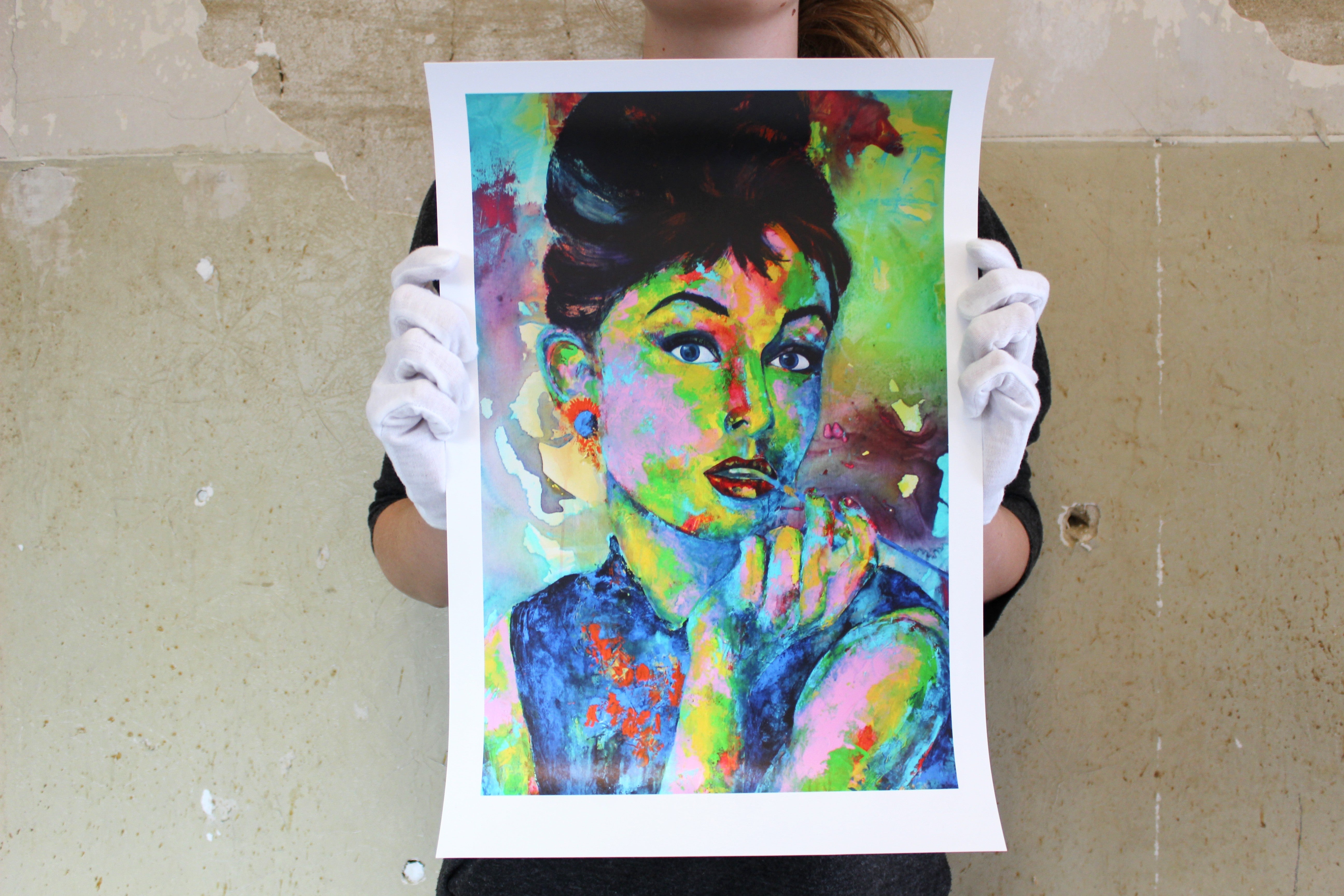 Hochwertiger, Umweltfreundlicher Audrey Hepburn Kunstdruck von Kascho  Art.