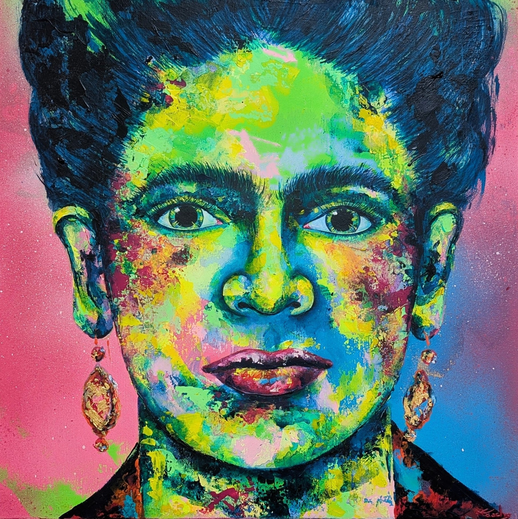 Pinkes Frida Kahlo Gemälde, 50 x 50 cm