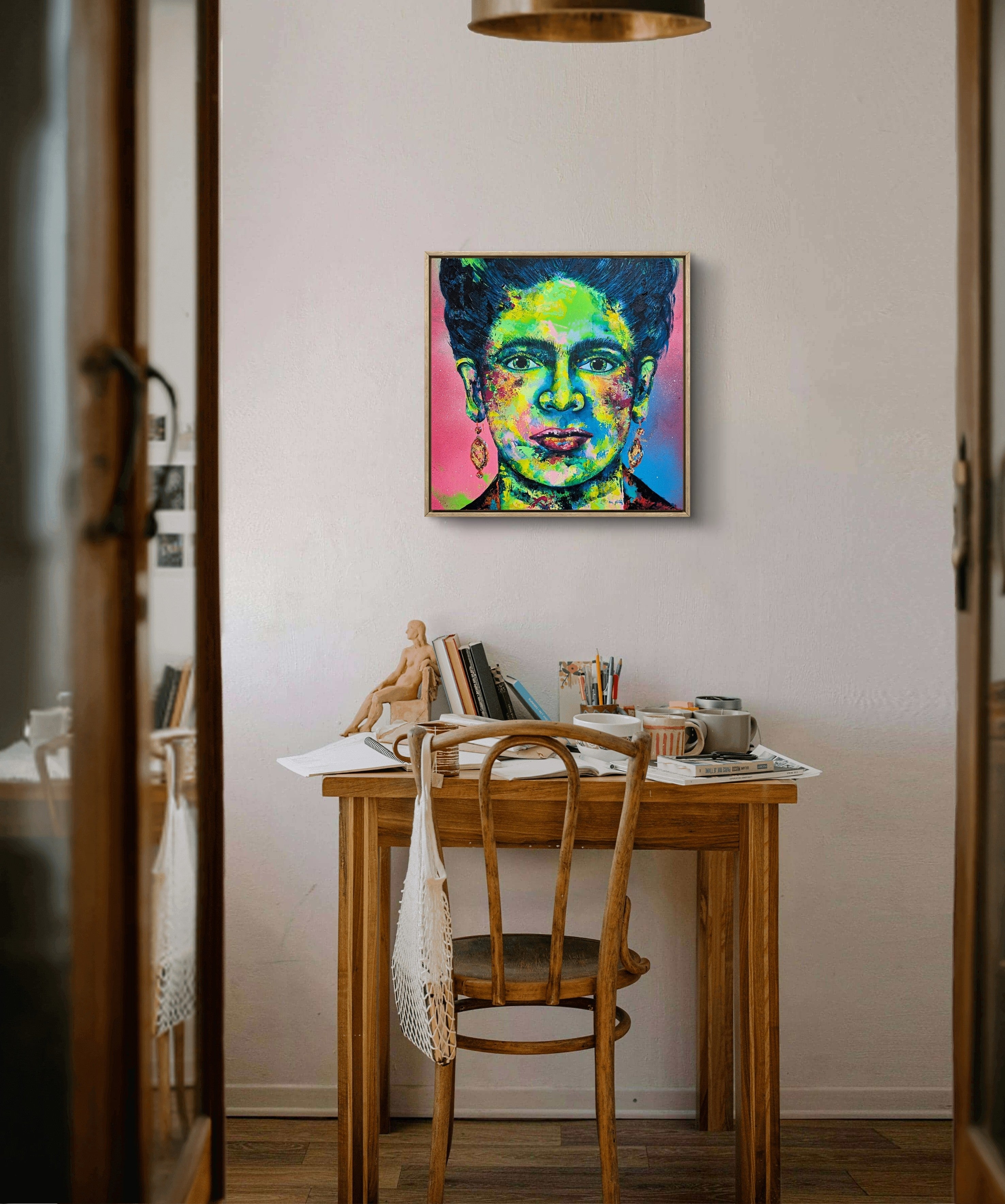 Pinkes Frida Kahlo Gemälde, 50 x 50 cm