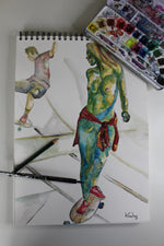 Load image into Gallery viewer, Skaterin Original Aquarellbild, 29,7 x 40,5 cm
